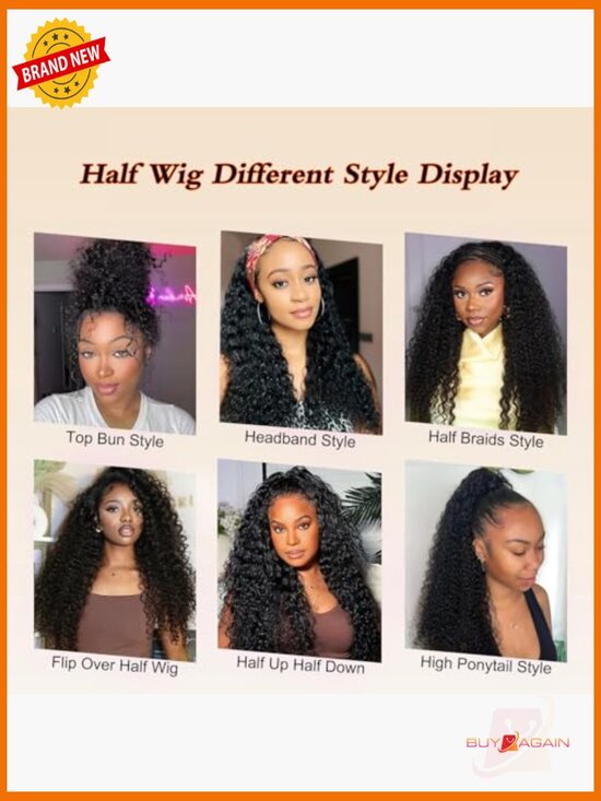 Deep Wave Half Wig Human Hair 20 Inch 180 Density Drawstring Glueless Wear Go main image 5